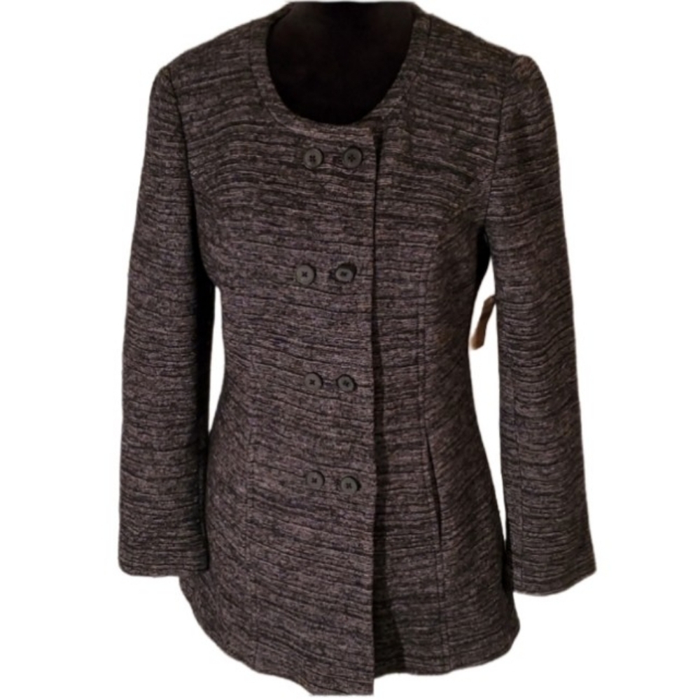 Coldwater Creek Womens Pea Coat Small Wool Blend Black White Long New